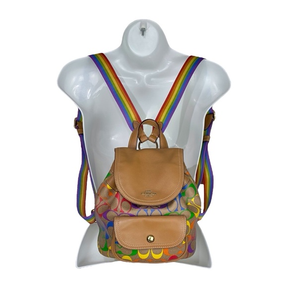 Coach Light Saddle Rainbow Signature Canvas Pennie Backpack 22 Inch - Picture 7 of 15